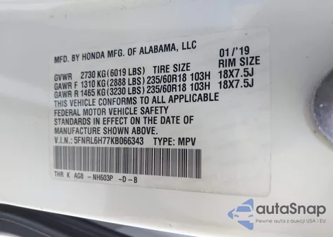 2019 Honda Odyssey Ex-L z USA, uszkodzony, nr VIN 5FNRL6H77KB066343